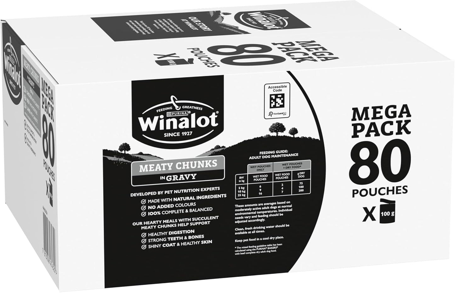 WINALOT Meaty Chunks Adult Wet Dog Food Mixed in Gravy Beef, Chicken, Lamb 80x100g Pouches
