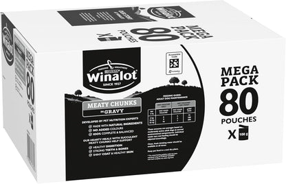 WINALOT Meaty Chunks Adult Wet Dog Food Mixed in Gravy Beef, Chicken, Lamb 80x100g Pouches
