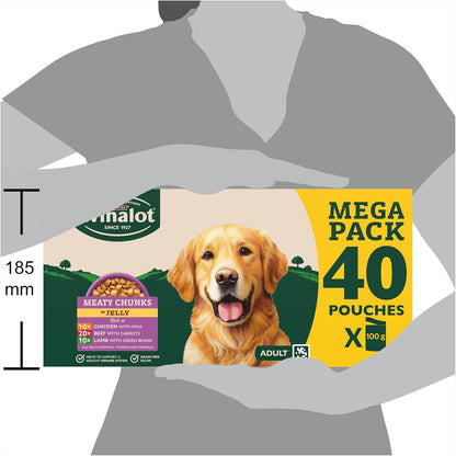 WINALOT Meaty Chunks Adult Wet Dog Food Mixed in Jelly Beef, Chicken, Lamb 40x100g Pouches