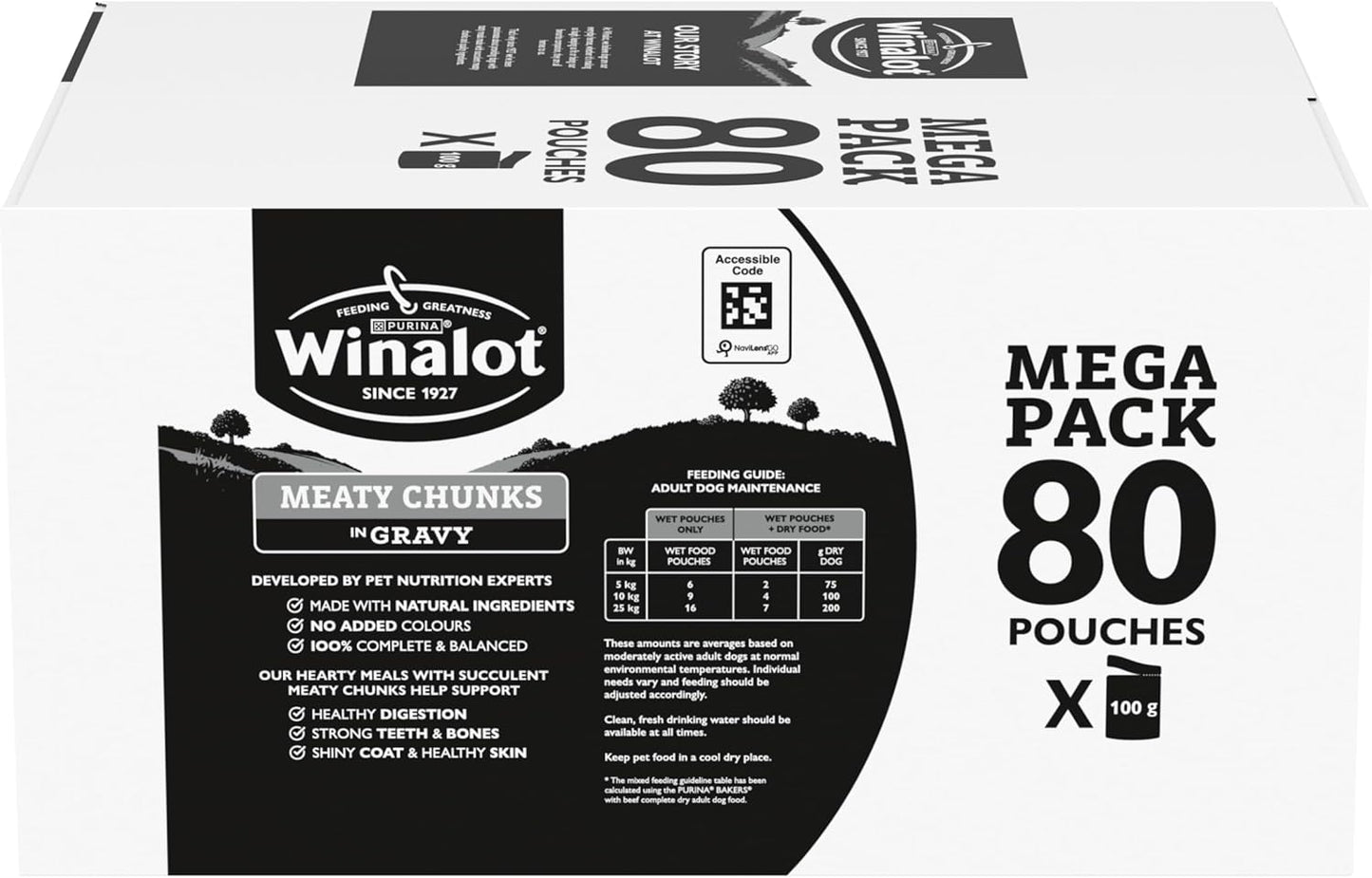 WINALOT Meaty Chunks Adult Wet Dog Food Mixed in Gravy Beef, Chicken, Lamb 80x100g Pouches