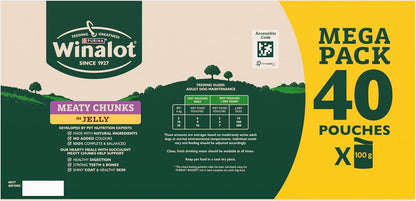 WINALOT Meaty Chunks Adult Wet Dog Food Mixed in Jelly Beef, Chicken, Lamb 40x100g Pouches