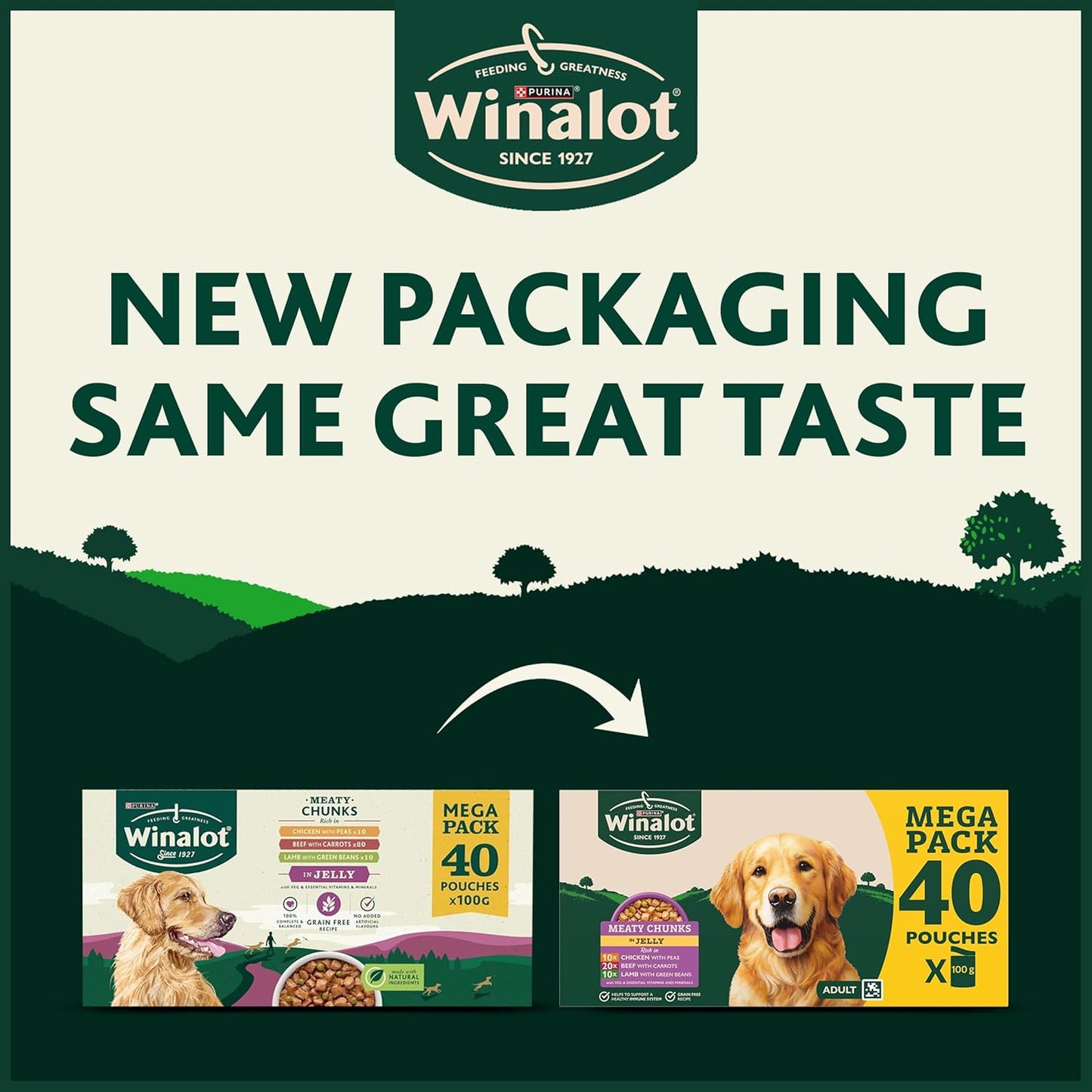 WINALOT Meaty Chunks Adult Wet Dog Food Mixed in Jelly Beef, Chicken, Lamb 40x100g Pouches