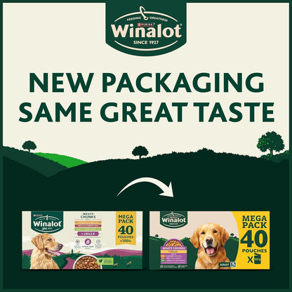 WINALOT Meaty Chunks Adult Wet Dog Food Mixed in Jelly Beef, Chicken, Lamb 40x100g Pouches