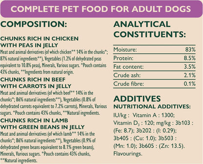 WINALOT Meaty Chunks Adult Wet Dog Food Mixed in Jelly Beef, Chicken, Lamb 40x100g Pouches