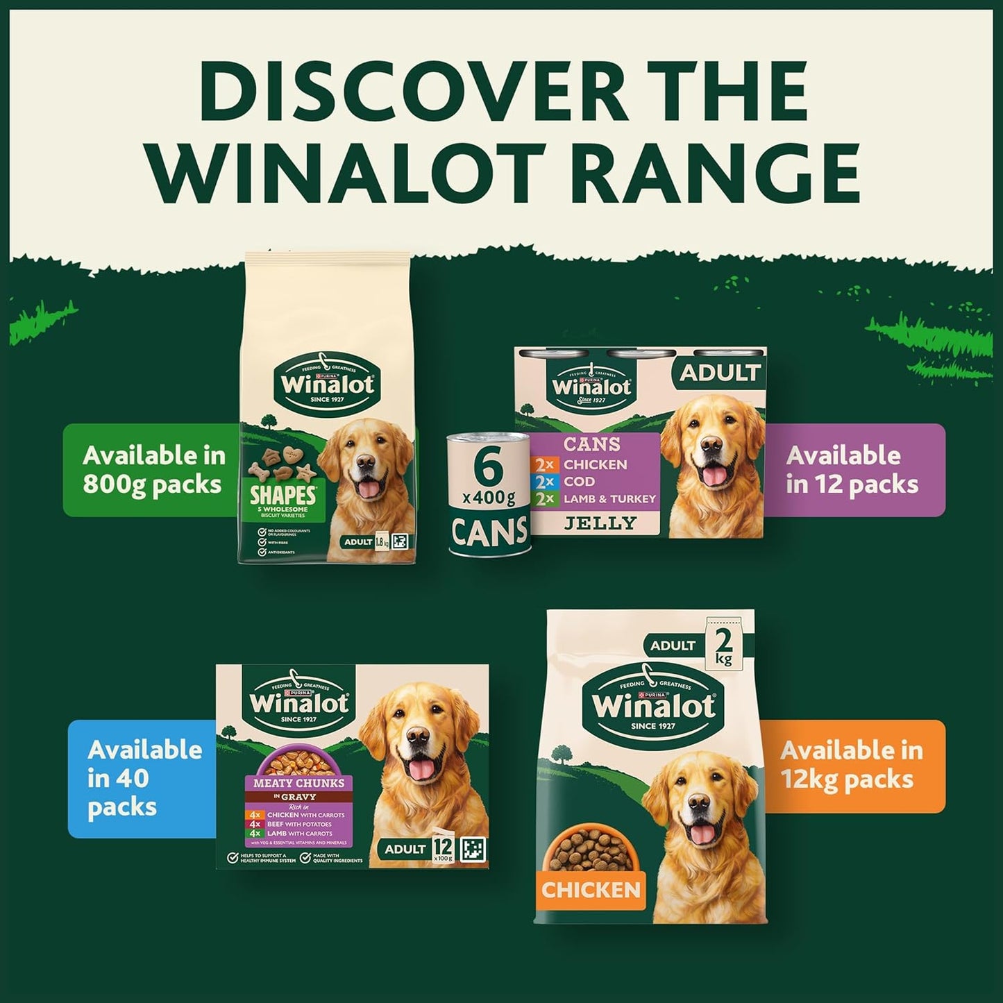 WINALOT Meaty Chunks Adult Wet Dog Food Mixed in Jelly Beef, Chicken, Lamb 40x100g Pouches