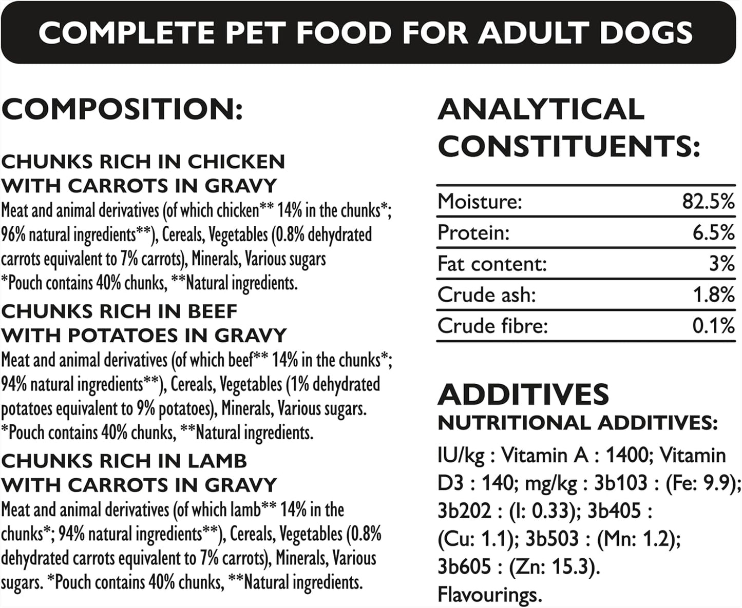 WINALOT Meaty Chunks Adult Wet Dog Food Mixed in Gravy Beef, Chicken, Lamb 80x100g Pouches