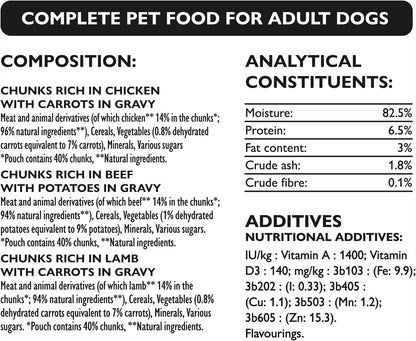 WINALOT Meaty Chunks Adult Wet Dog Food Mixed in Gravy Beef, Chicken, Lamb 80x100g Pouches