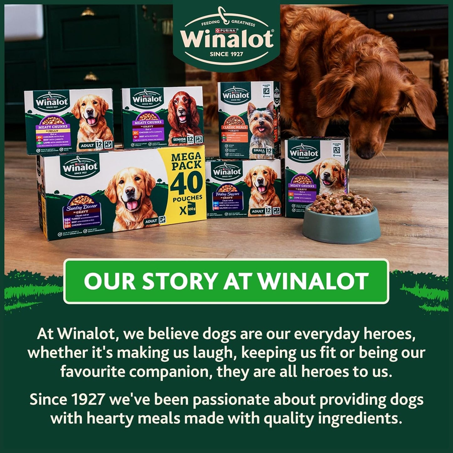 WINALOT Meaty Chunks Adult Wet Dog Food Mixed in Gravy Beef, Chicken, Lamb 80x100g Pouches