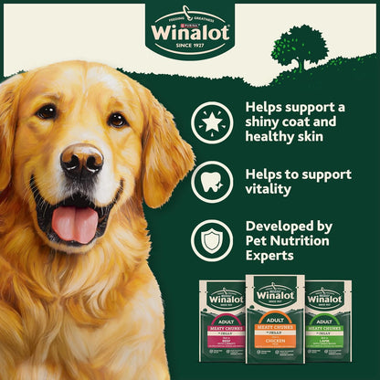 WINALOT Meaty Chunks Adult Wet Dog Food Mixed in Jelly Beef, Chicken, Lamb 40x100g Pouches